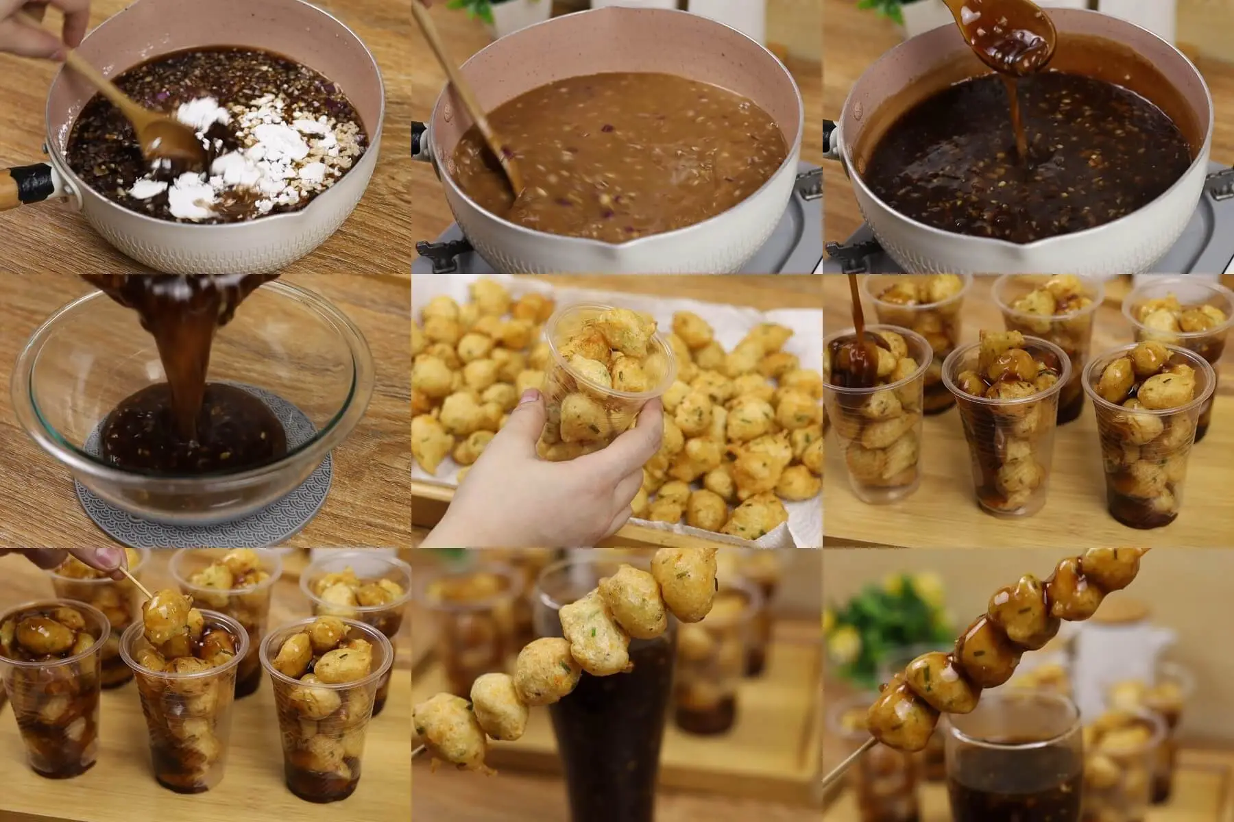 Cooking and pouring the Manong-style sauce into a bowl before serving