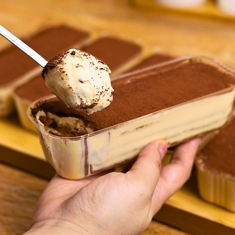 Close-up of No-Bake Graham Tiramisu with coffee-soaked graham crackers