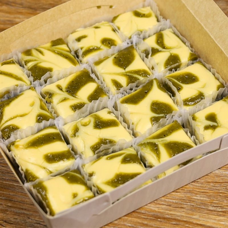 Matcha Cheese Bars with cream cheese swirl